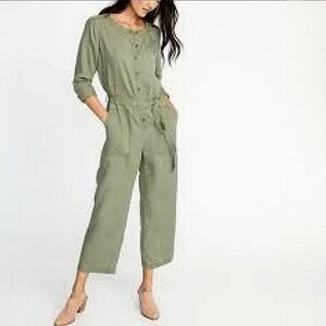 Old Navy Women's Olive Tie-Belt Waist-Defined Tencel® Utility Jumpsuit